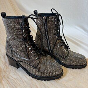 Steve Madden Bradlie Rhinestone Chunky Block Heel Boots Combat Sz 8.5 Y2K 90’s